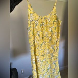 Lemon print flowy summer dress, above the knee length size medium (8)